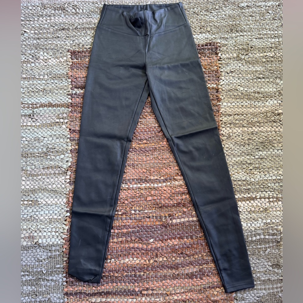 Cotton On Black Faux Leather Leggings with Elastic Waistband and Tapered Fit